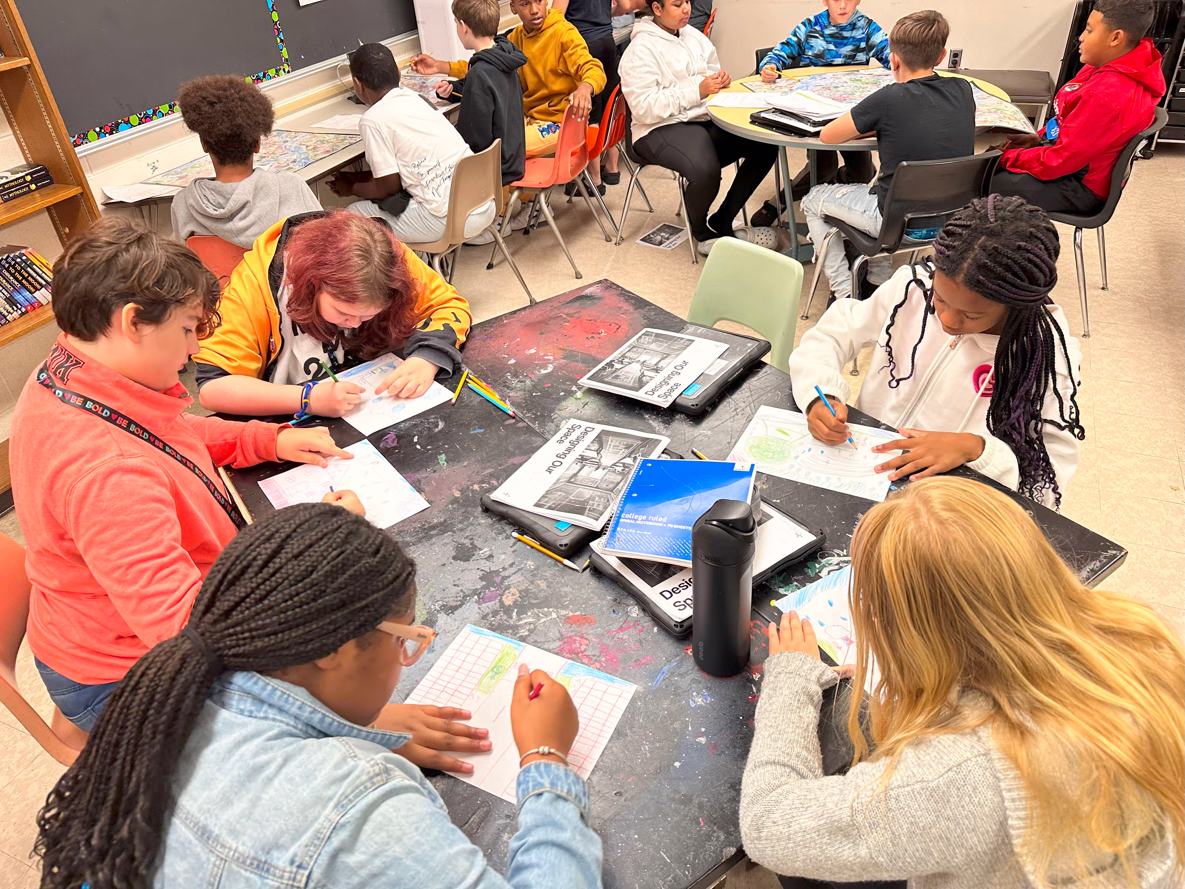 A group of students working together on a project